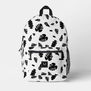 Schwarz-Weiß-Tropical Summer Blätter Muster Bedruckter Rucksack