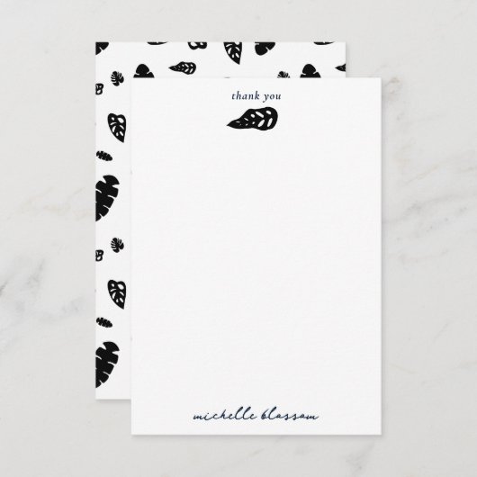 Schwarz-Weiß-Tropical Summer Blätter Muster Dankeskarte (Vorne/Hinten)