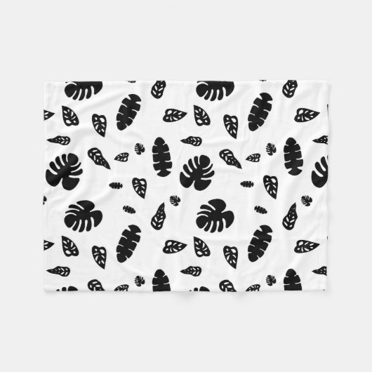Schwarz-Weiß-Tropical Summer Blätter Muster Fleecedecke (Vorderseite (Horizontal))