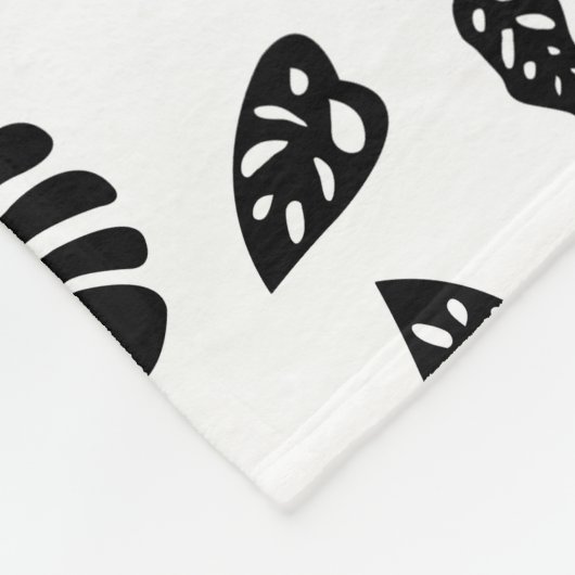 Schwarz-Weiß-Tropical Summer Blätter Muster Fleecedecke (Ecke)