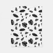 Schwarz-Weiß-Tropical Summer Blätter Muster Fleecedecke (Vorderseite)