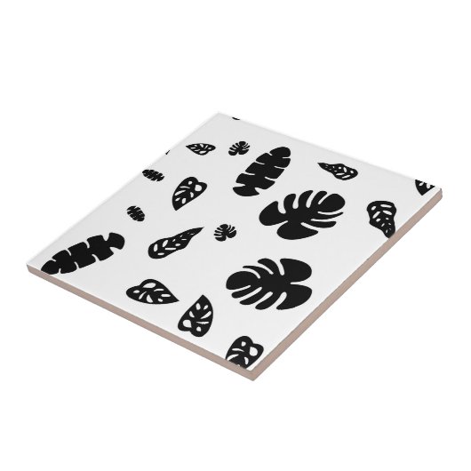 Schwarz-Weiß-Tropical Summer Blätter Muster Fliese (Seite)