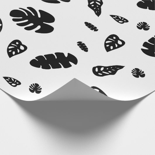 Schwarz-Weiß-Tropical Summer Blätter Muster Geschenkpapier (Ecke)