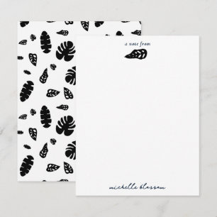 Schwarz-Weiß-Tropical Summer Blätter Muster Mitteilungskarte