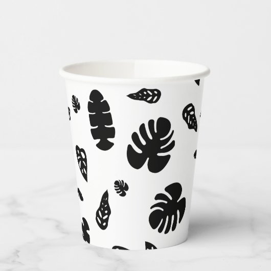 Schwarz-Weiß-Tropical Summer Blätter Muster Pappbecher (Links)