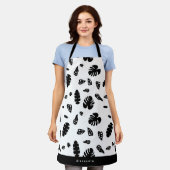 Schwarz-Weiß-Tropical Summer Blätter Muster Schürze (Getragen)