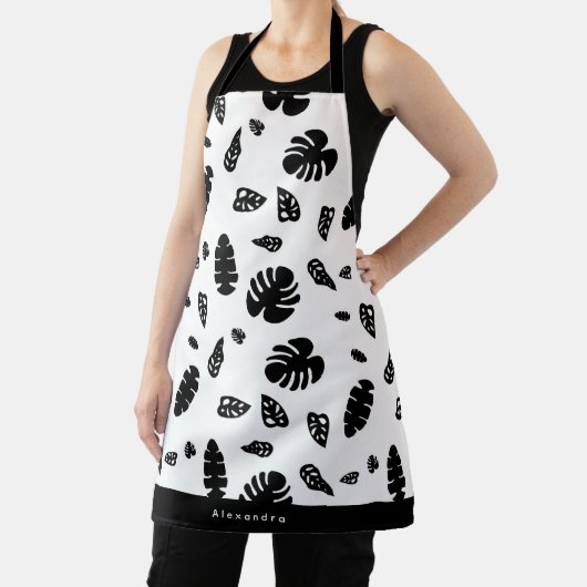 Schwarz-Weiß-Tropical Summer Blätter Muster Schürze (InSitu)