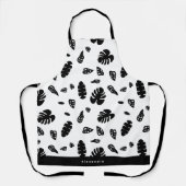Schwarz-Weiß-Tropical Summer Blätter Muster Schürze (Vorderseite)