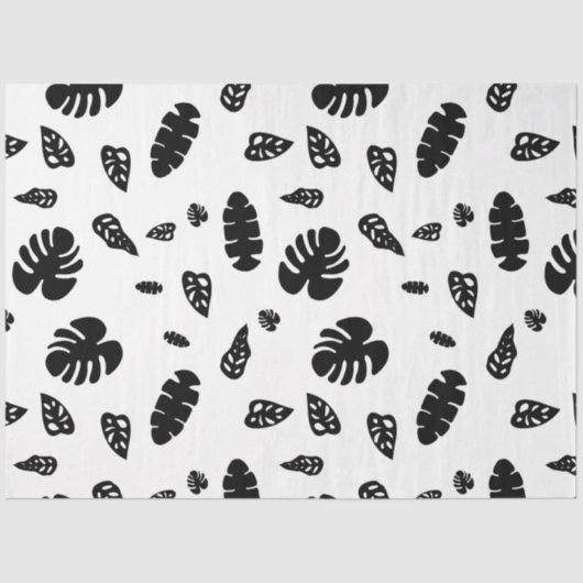 Schwarz-Weiß-Tropical Summer Blätter Muster Seidenpapier (Vorderseite)