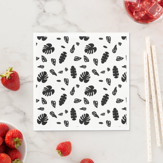 Schwarz-Weiß-Tropical Summer Blätter Muster Serviette (Beispiel)