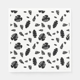 Schwarz-Weiß-Tropical Summer Blätter Muster Serviette