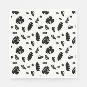 Schwarz-Weiß-Tropical Summer Blätter Muster Serviette