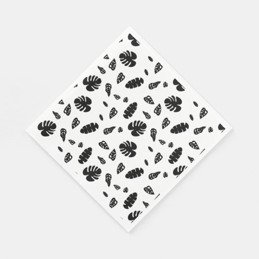Schwarz-Weiß-Tropical Summer Blätter Muster Serviette (Ecke)