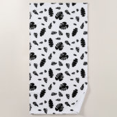 Schwarz-Weiß-Tropical Summer Blätter Muster Strandtuch (Vorderseite)