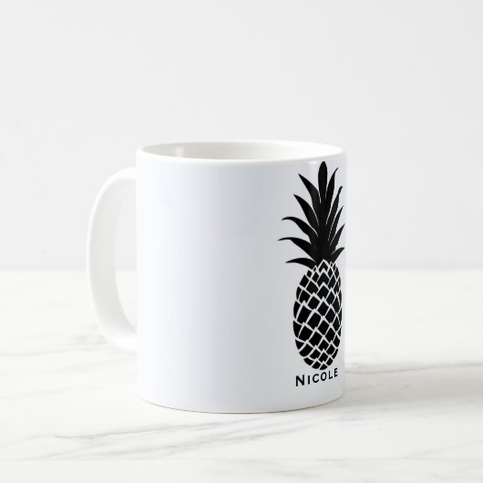 Schwarz & Weiß Tropische Ananas Eleganter Chic Kaffeetasse (Vorderseite Links)
