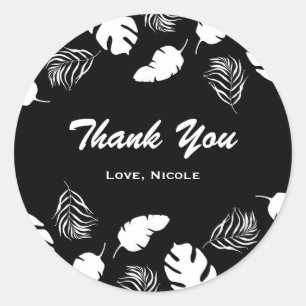 Schwarz-Weiß-Tropische Blätter Elegantes Party Runder Aufkleber
