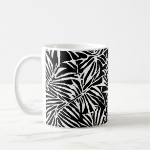 Schwarz-Weiß-Tropisches-Blatt-Wiederholungsmuster Kaffeetasse