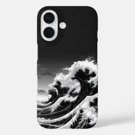 Schwarz-Weiß-Tsunami iPhone 16 Hülle