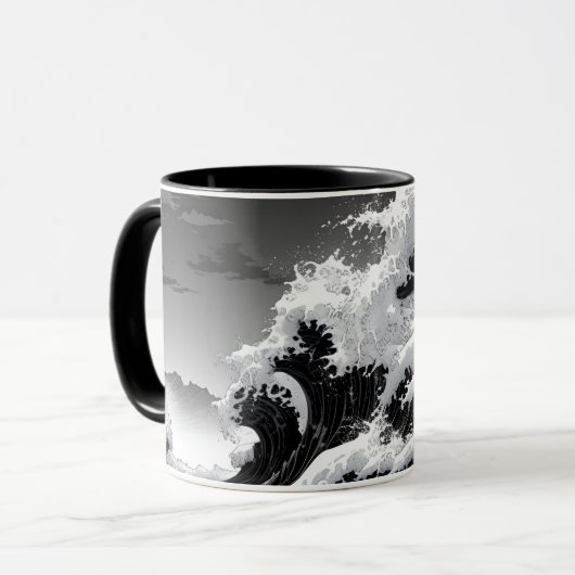 Schwarz-Weiß-Tsunami Tasse (Vorderseite Links)