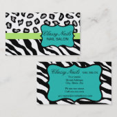 Schwarz, Weiß, Türkis & Grün Zebra & Cheetah Visitenkarte (Vorne/Hinten)