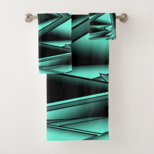 Schwarz-weiß Türkis Ombre Moderne Abstrakte Kunst Badhandtuch Set