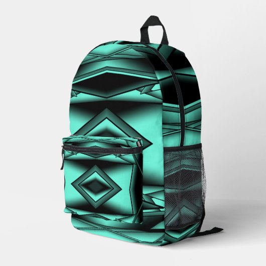 Schwarz-weiß Türkis Ombre Moderne Abstrakte Kunst Bedruckter Rucksack (Rückseitige Ecke Rechts)