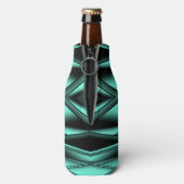 Schwarz-weiß Türkis Ombre Moderne Abstrakte Kunst Flaschenkühler (Flasche Rückseite)