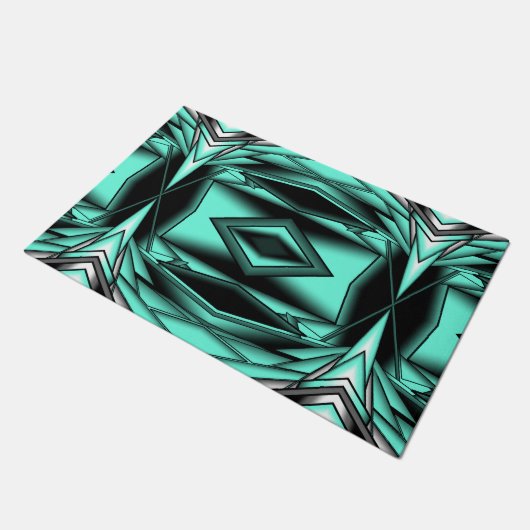 Schwarz-weiß Türkis Ombre Moderne Abstrakte Kunst Fußmatte (Schrägansicht)