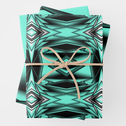 Schwarz-weiß Türkis Ombre Moderne Abstrakte Kunst Geschenkpapier Set (Beispiel)