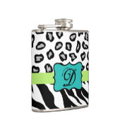 Schwarz-weiß Türkis Zebra Leopard Hautmonogramm Flachmann (Rechts)