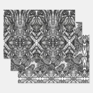 Schwarz-Weiß-Tuschezeichnungen Geschenkpapier Set