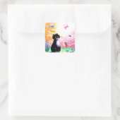 Schwarz-weiß Tuxedo Cat Fairies Creationarts Quadratischer Aufkleber (Tasche)