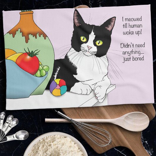Schwarz-weiß Tuxedo Cat Geschirrtuch