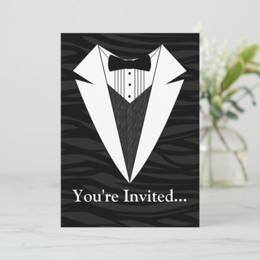 Schwarz/Weiß-Tuxedo Einladung (Stehend Vorderseite)