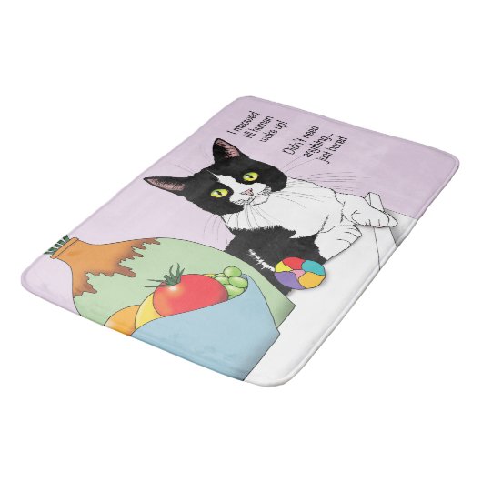 Schwarz-weiß Tuxedo Funny Cat Badematte (Schrägansicht)
