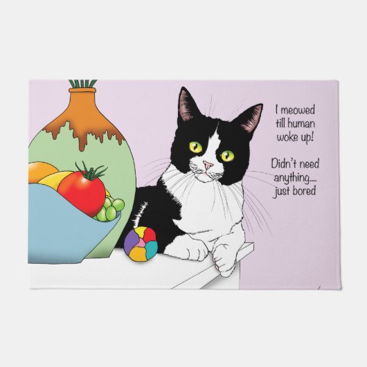 Schwarz-weiß Tuxedo Funny Cat Fußmatte (Vorderseite)