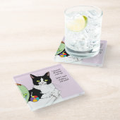 Schwarz-weiß Tuxedo Funny Cat Glasuntersetzer (Schrägansicht)