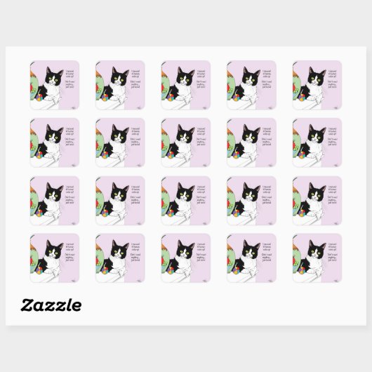 Schwarz-weiß Tuxedo Funny Cat Quadratischer Aufkleber (Blatt)