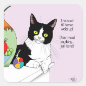 Schwarz-weiß Tuxedo Funny Cat Quadratischer Aufkleber (Vorderseite)