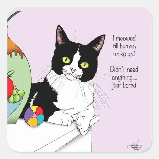Schwarz-weiß Tuxedo Funny Cat Quadratischer Aufkleber (Vorderseite)