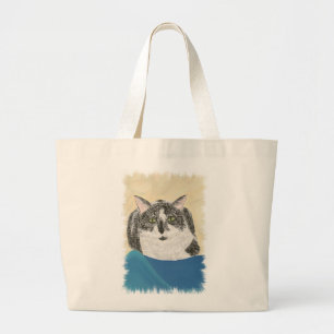 Schwarz-Weiß-Tuxedo-Katze auf Blau, Taschen
