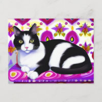 Schwarz-Weiß-Tuxedo-Katze auf Kissen