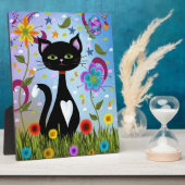 Schwarz-Weiß Tuxedo Katze im Garten Fotoplatte (Seite)