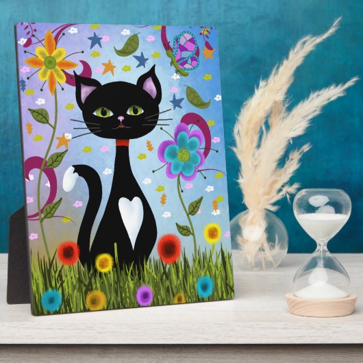 Schwarz-Weiß Tuxedo Katze im Garten Fotoplatte (Seite)