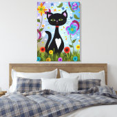 Schwarz-Weiß-Tuxedo-Katze im Garten Leinwanddruck (Insitu (Schlafzimmer))