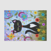 Schwarz-Weiß-Tuxedo-Katze im Garten Seidenpapier (Vorderseite)