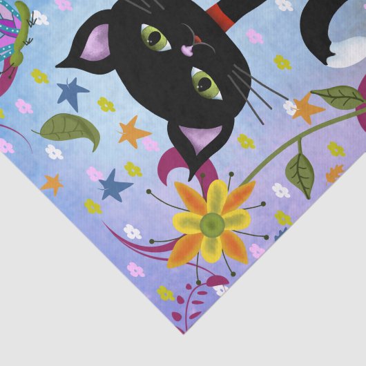 Schwarz-Weiß-Tuxedo-Katze im Garten Seidenpapier (Ausschnitt)