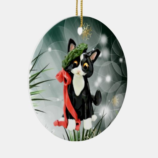 Schwarz-Weiß-Tuxedo-Katze Keramik Ornament (Rechts)