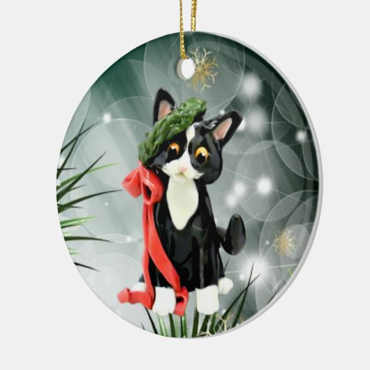 Schwarz-Weiß-Tuxedo-Katze Keramik Ornament (Links)