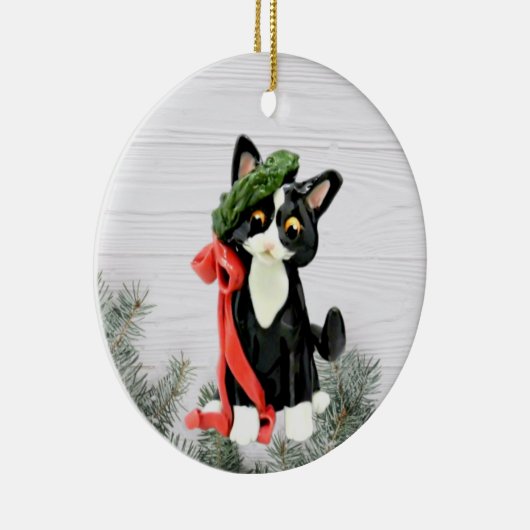 Schwarz-Weiß-Tuxedo-Katze Keramik Ornament (Rechts)